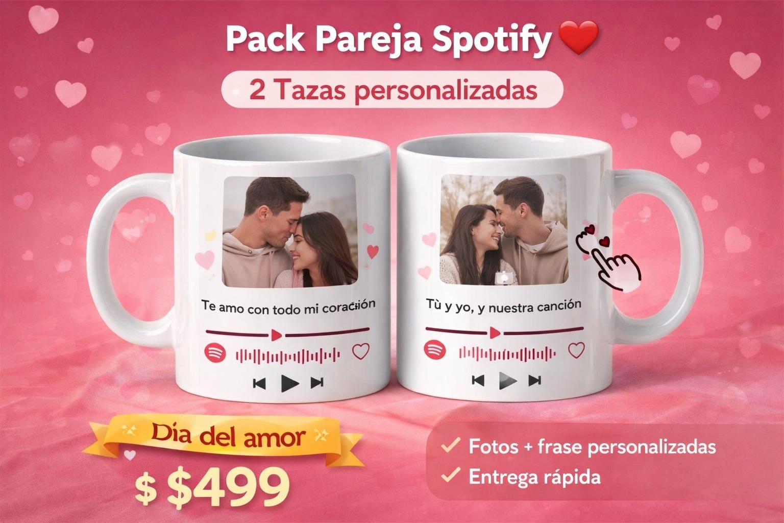Pack Pareja Spotify ❤️ | 2 Tazas Personalizadas con Foto y Canción
