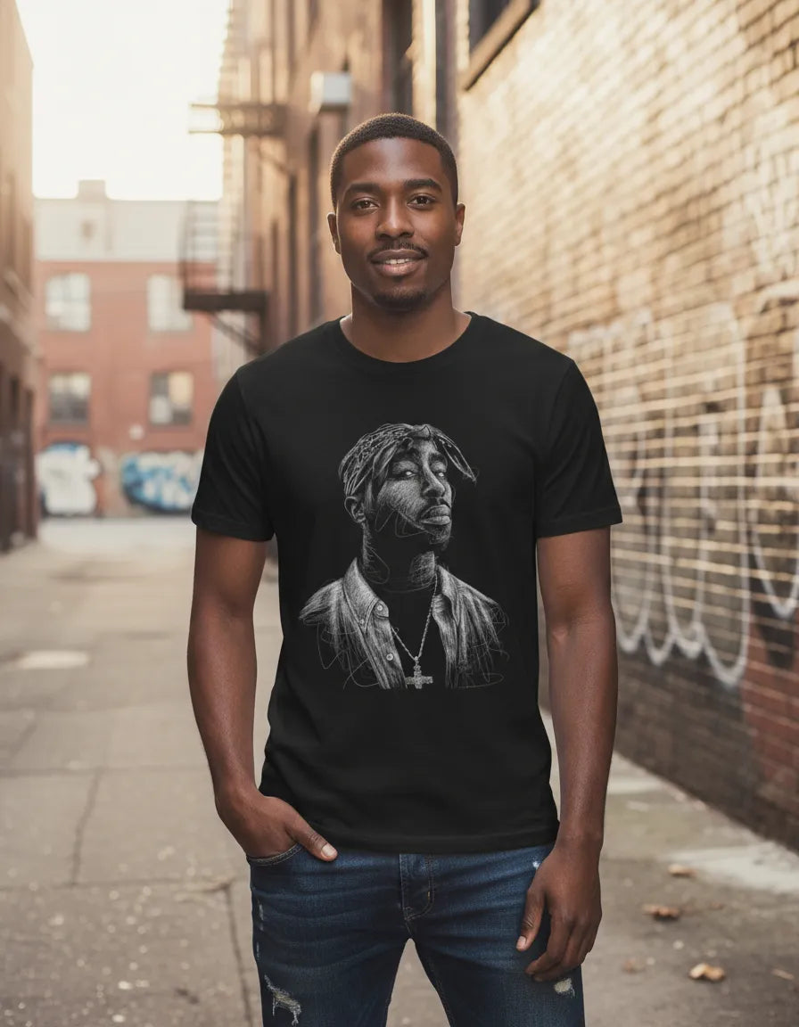 Lion Clothes Tupac Black Casual Jersey T-shirt