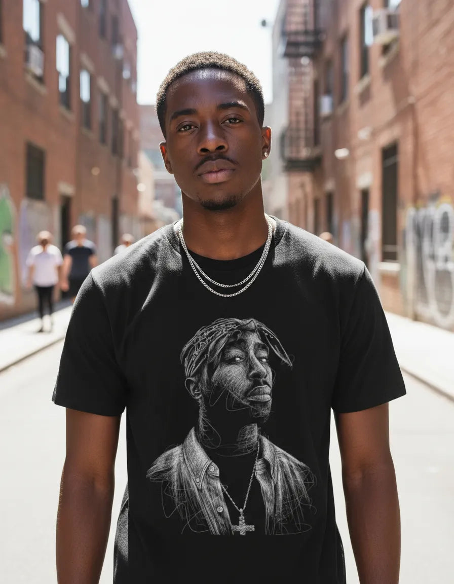 Lion Clothes Tupac Black Casual Jersey T-shirt