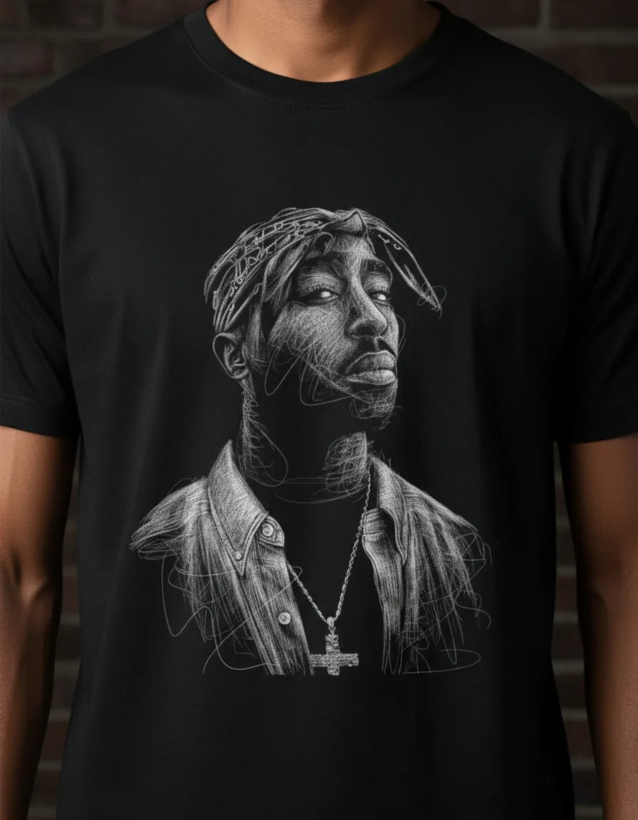 Lion Clothes Tupac Black Casual Jersey T-shirt